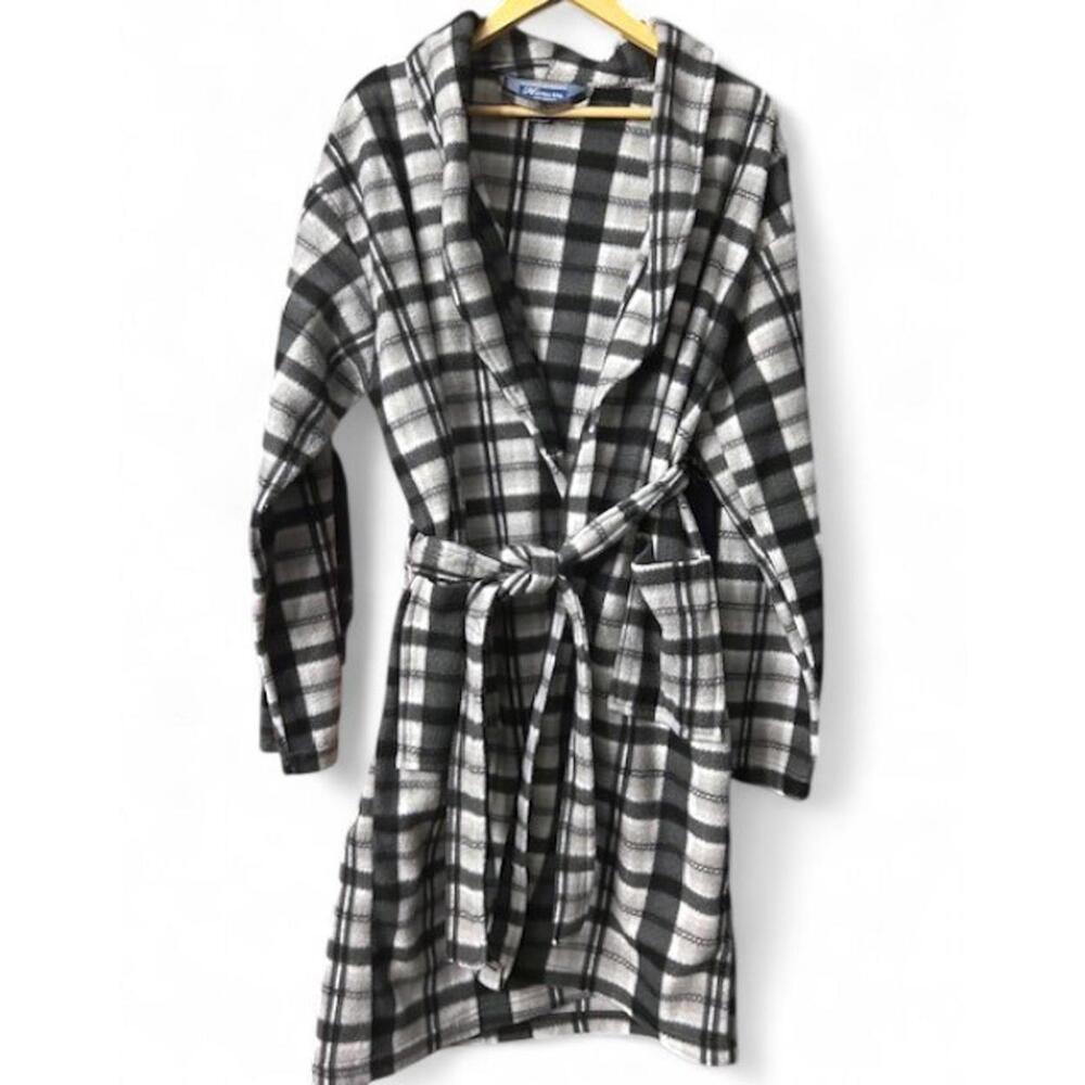 Hotel Spa Collection Rustic Plaid Fleece Robe One Size Belted Loungewear Pockets